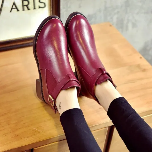 Autumn Female Buckle Strap Solid Comfortable Ankle Boots
