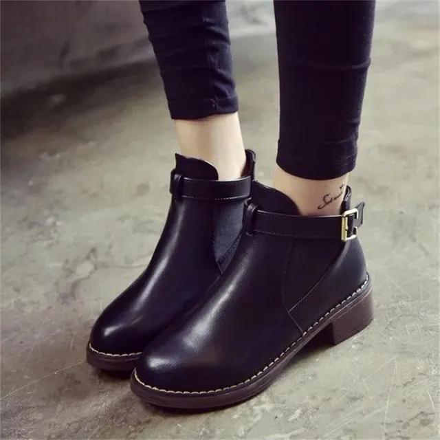 Autumn Female Buckle Strap Solid Comfortable Ankle Boots
