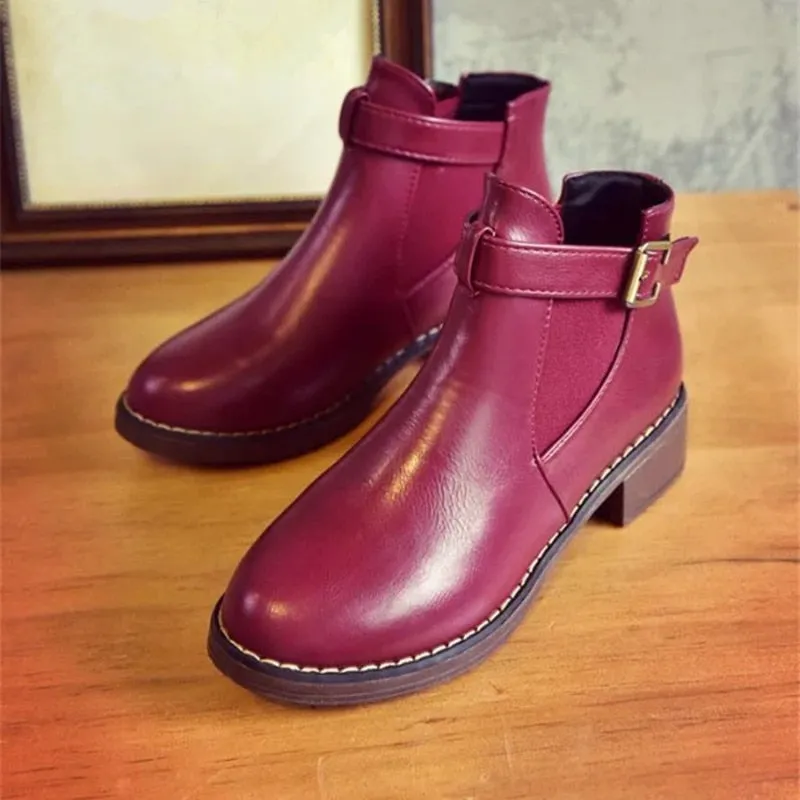 Autumn Female Buckle Strap Solid Comfortable Ankle Boots