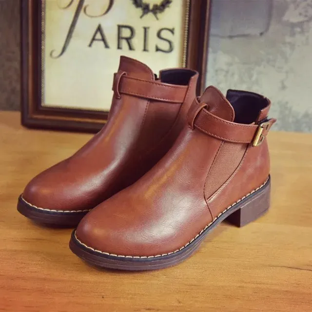 Autumn Female Buckle Strap Solid Comfortable Ankle Boots