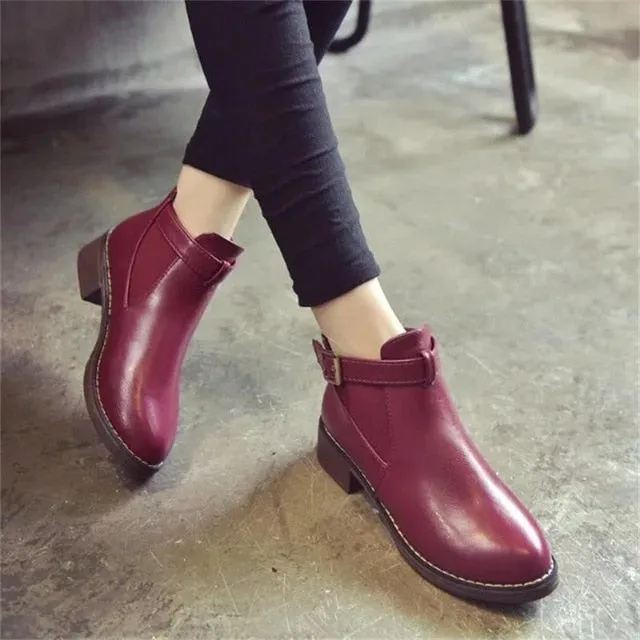 Autumn Female Buckle Strap Solid Comfortable Ankle Boots