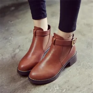 Autumn Female Buckle Strap Solid Comfortable Ankle Boots