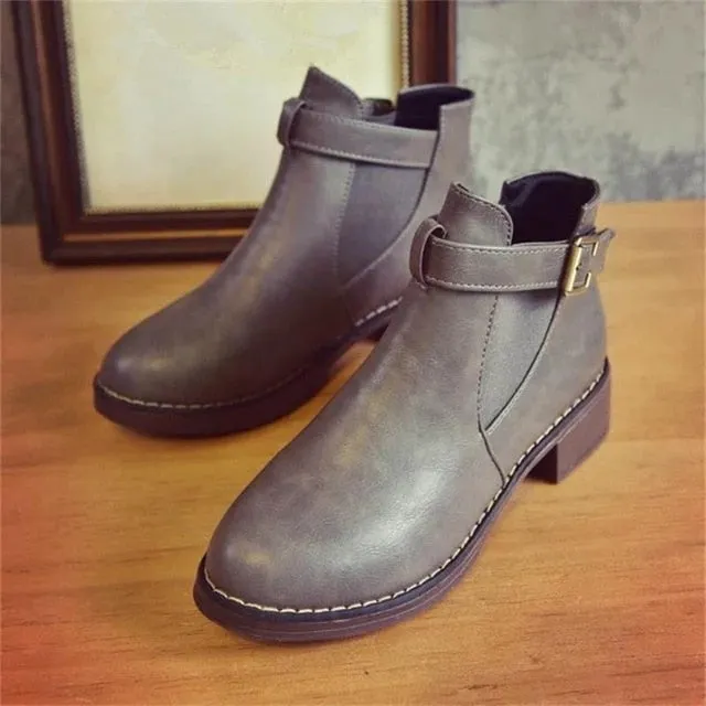 Autumn Female Buckle Strap Solid Comfortable Ankle Boots