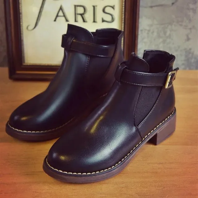 Autumn Female Buckle Strap Solid Comfortable Ankle Boots