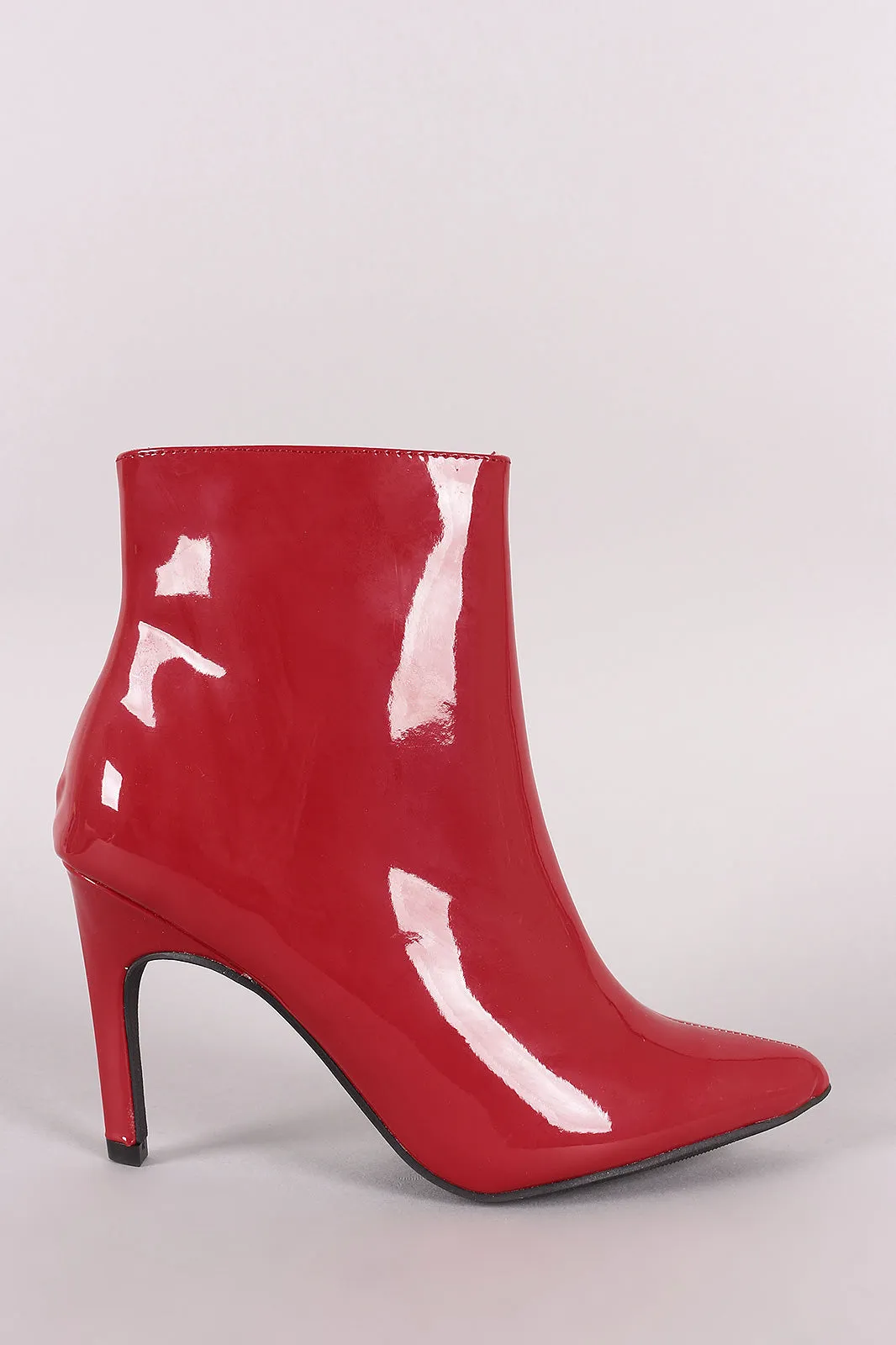 Bamboo Patent Pointy Toe Kitten Heeled Booties