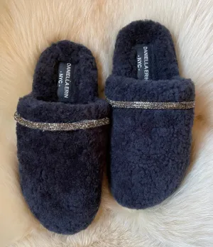 Beaded Shearling Slides
