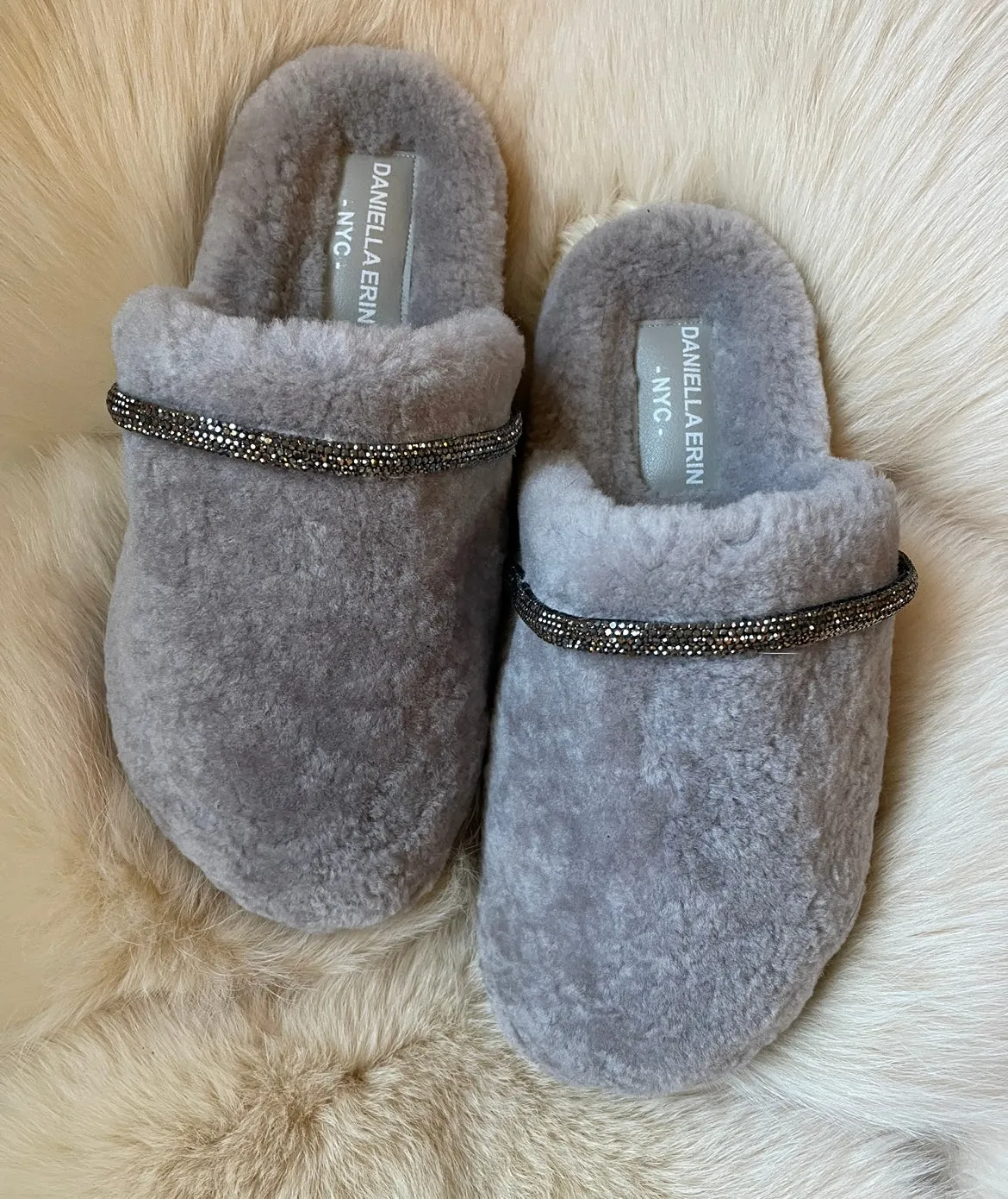 Beaded Shearling Slides