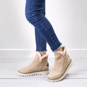 Big Size Pure Color Warm Fur Lining Winter Ankle Snow Boots For Women