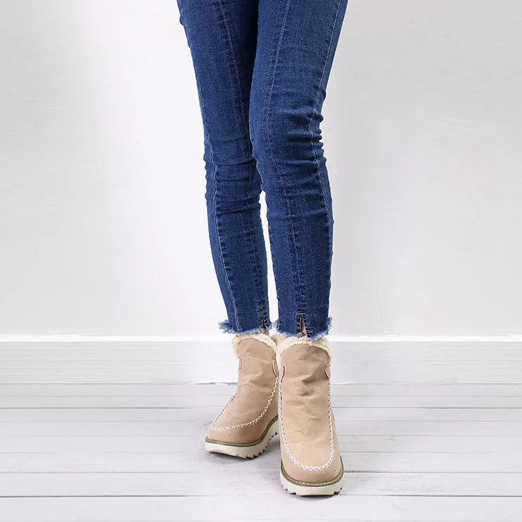 Big Size Pure Color Warm Fur Lining Winter Ankle Snow Boots For Women