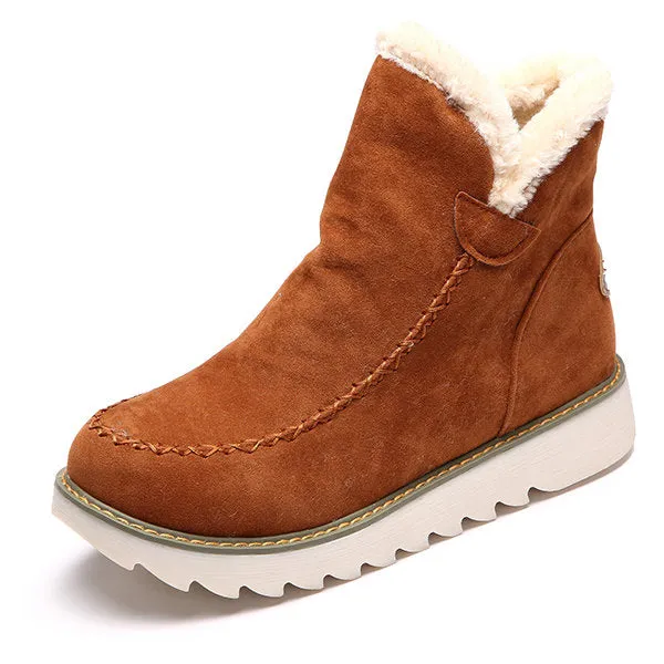 Big Size Pure Color Warm Fur Lining Winter Ankle Snow Boots For Women