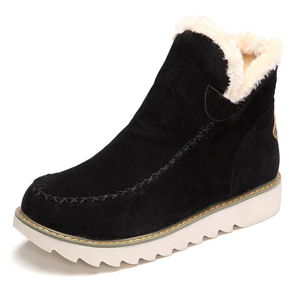 Big Size Pure Color Warm Fur Lining Winter Ankle Snow Boots For Women