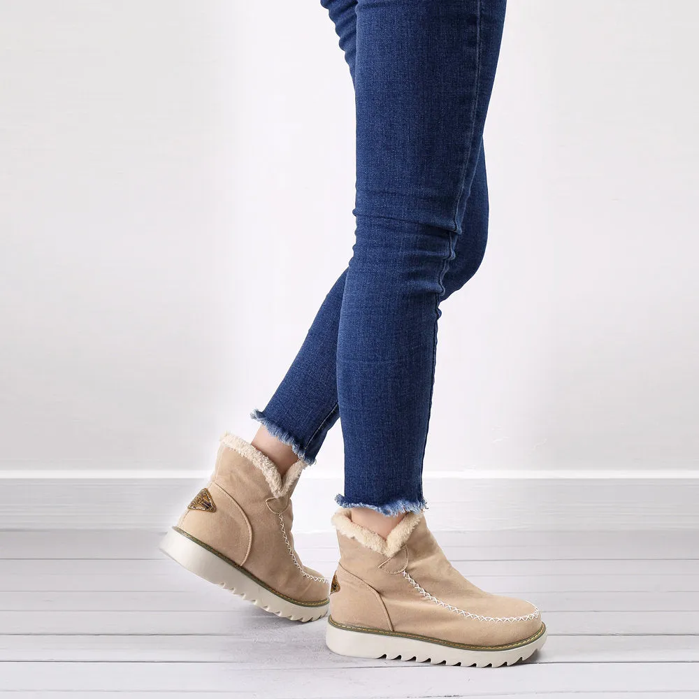 Big Size Pure Color Warm Fur Lining Winter Ankle Snow Boots For Women
