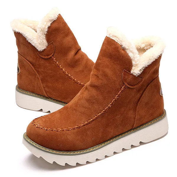 Big Size Pure Color Warm Fur Lining Winter Ankle Snow Boots For Women
