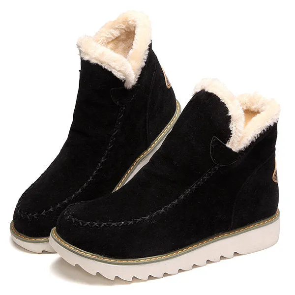 Big Size Pure Color Warm Fur Lining Winter Ankle Snow Boots For Women