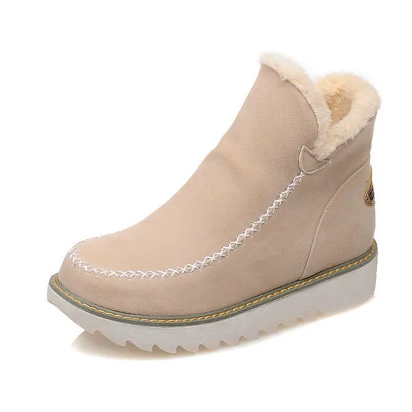Big Size Pure Color Warm Fur Lining Winter Ankle Snow Boots For Women