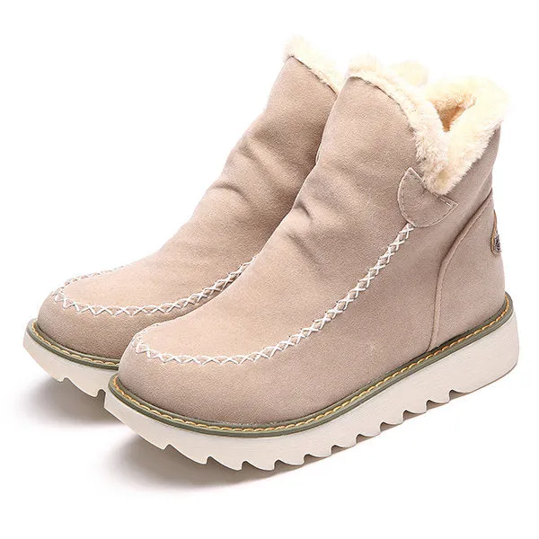 Big Size Pure Color Warm Fur Lining Winter Ankle Snow Boots For Women