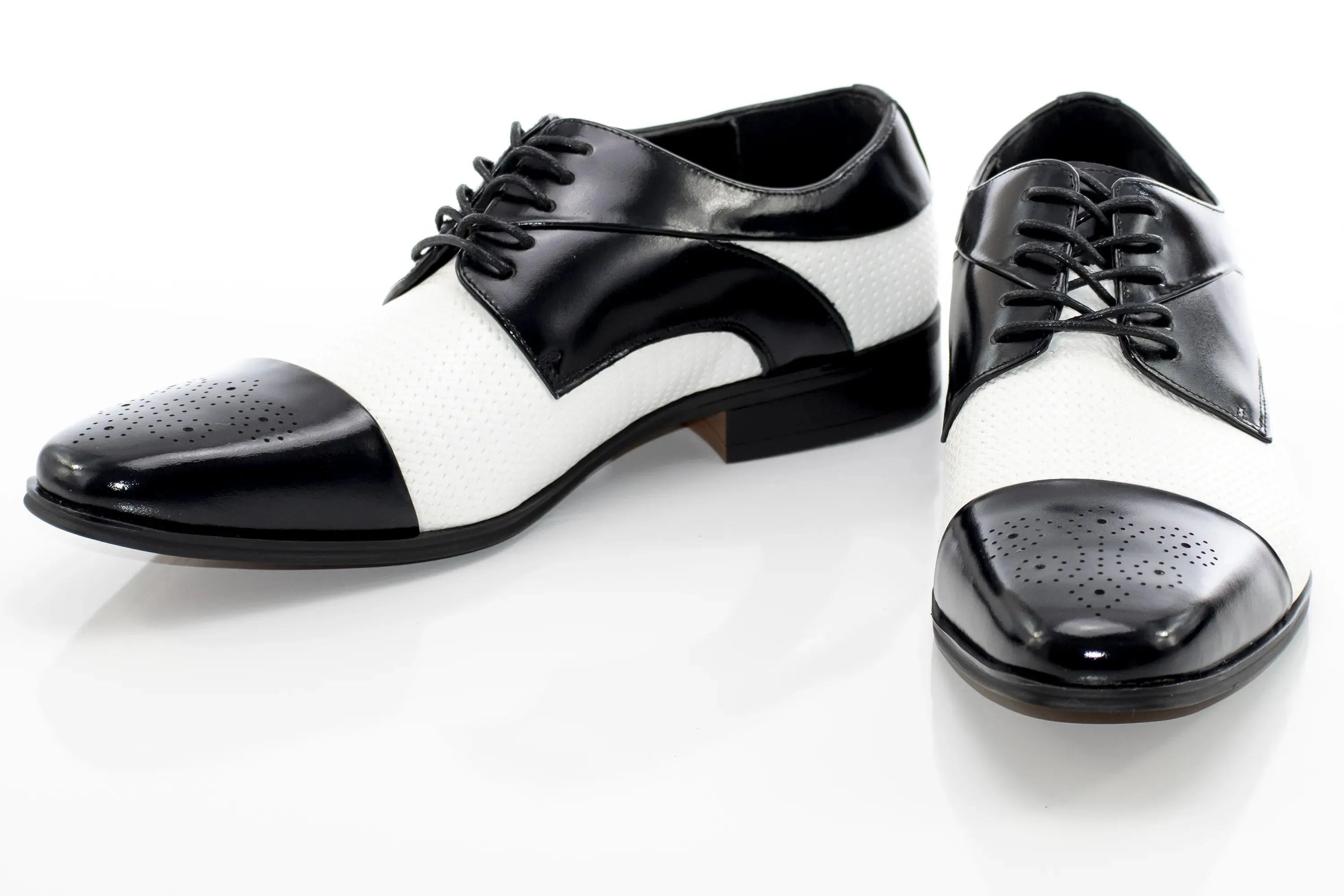Black & White Cap-Toe Dress Lace-Ups