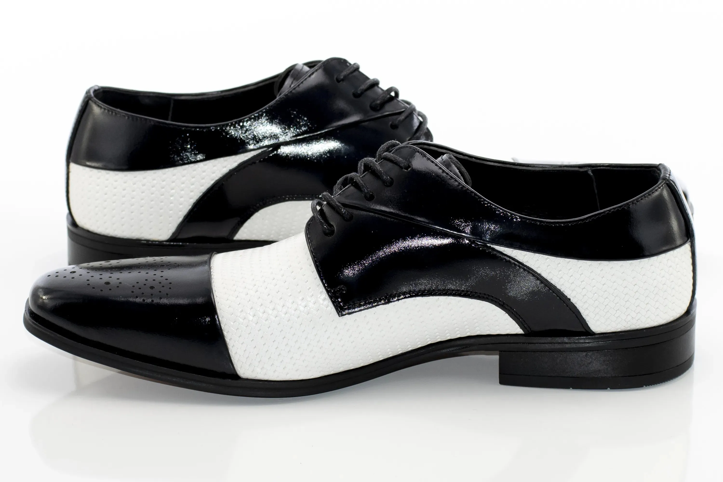 Black & White Cap-Toe Dress Lace-Ups