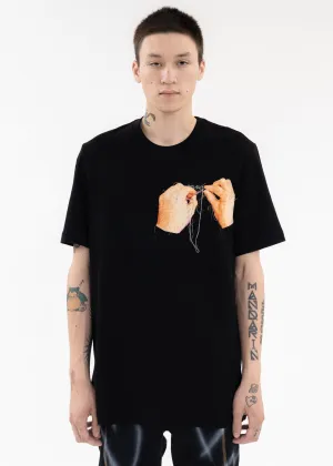 Black “HAND-EMBROIDERY” PHOTO STITCH T-SHIRT