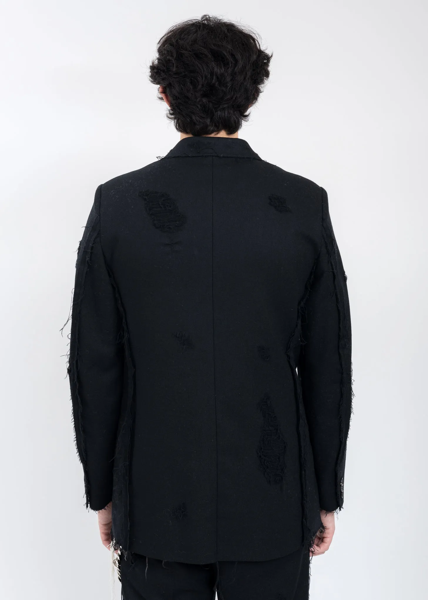 Black RECYCLE WOOL DAMAGED Jacket