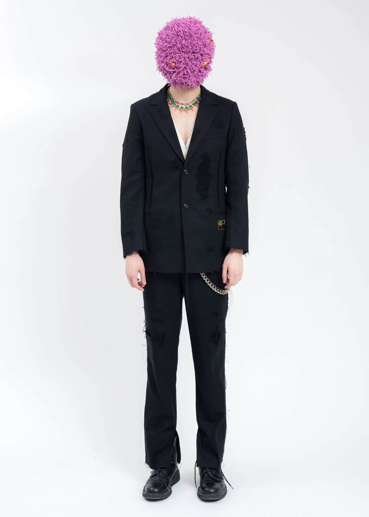 Black RECYCLE WOOL DAMAGED Jacket