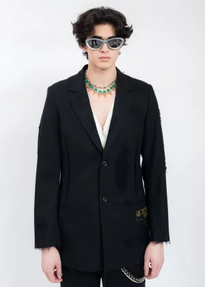 Black RECYCLE WOOL DAMAGED Jacket