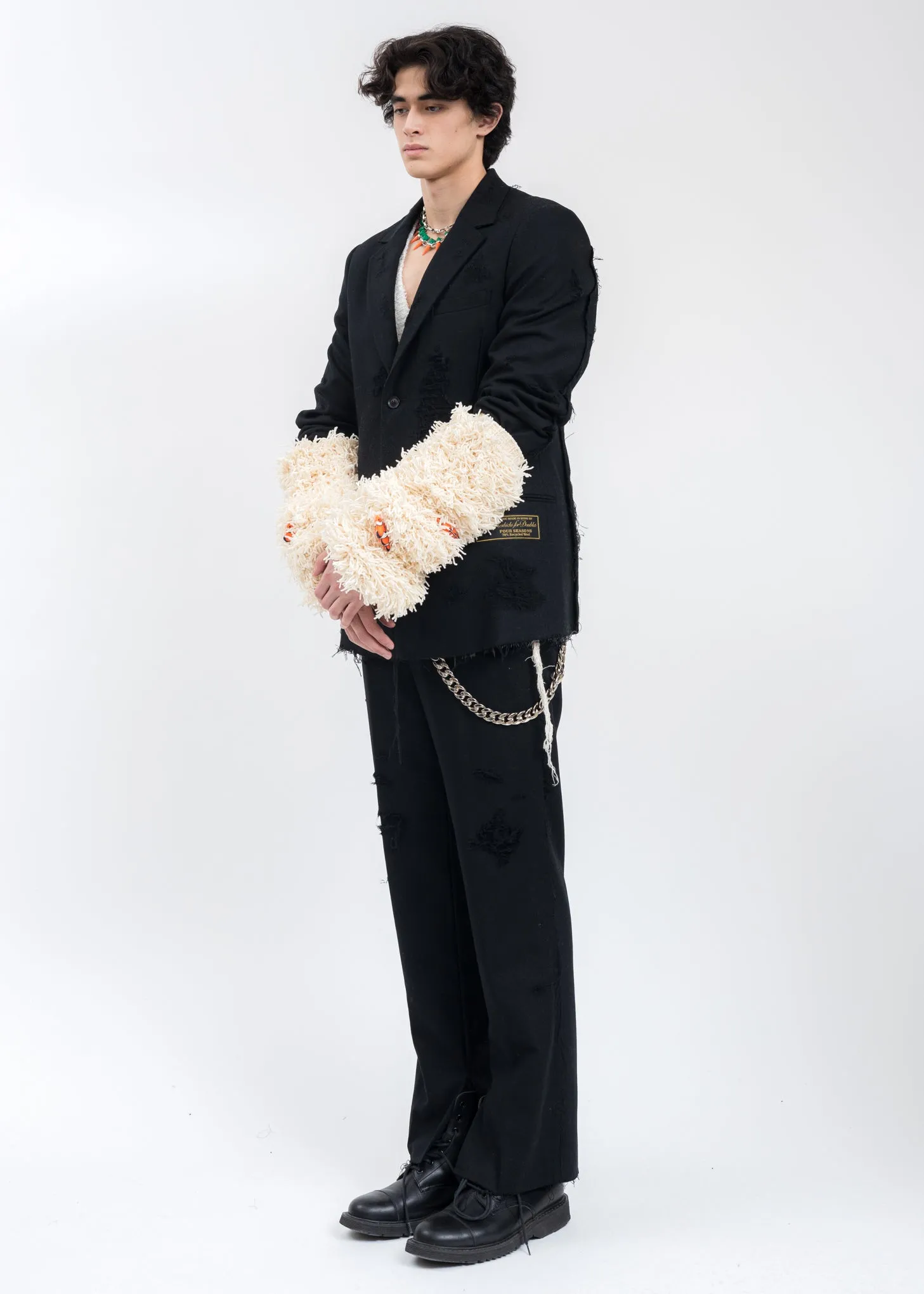 Black RECYCLE WOOL DAMAGED Jacket