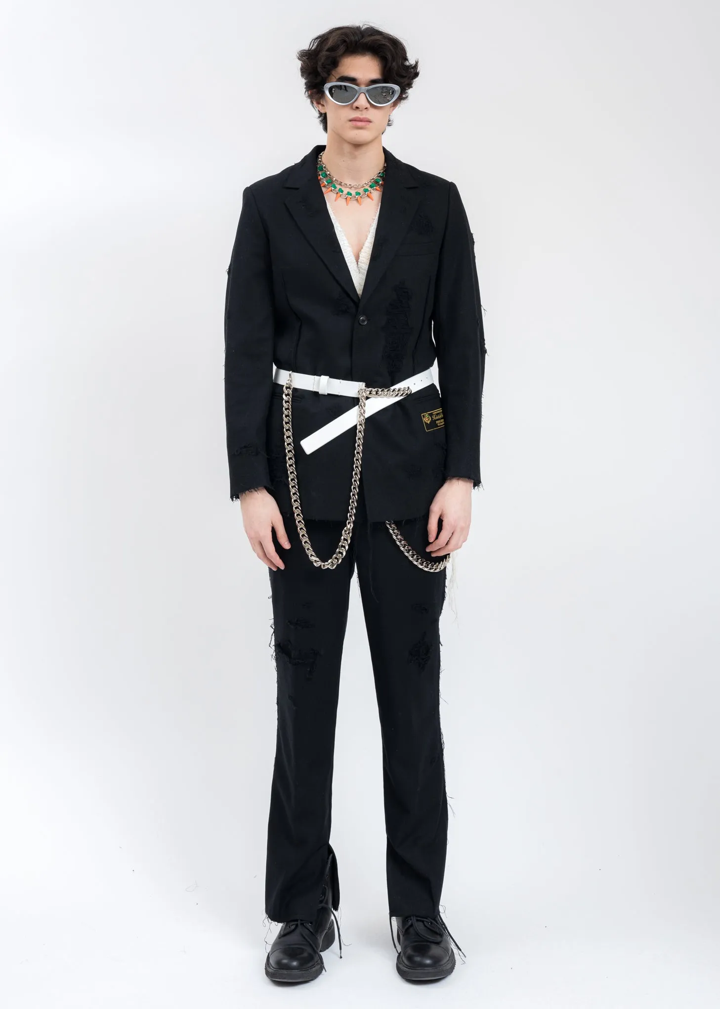 Black RECYCLE WOOL DAMAGED Jacket