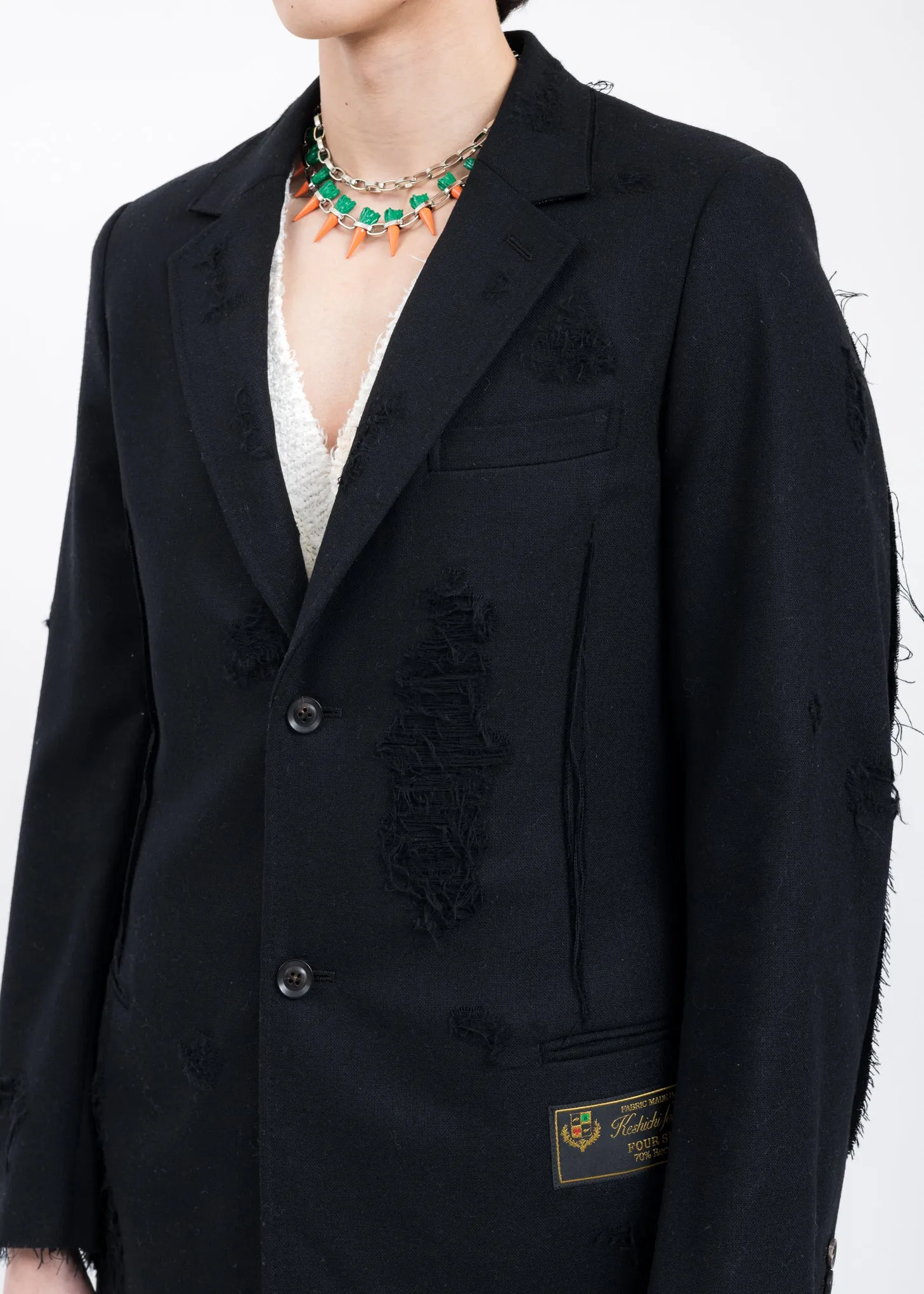Black RECYCLE WOOL DAMAGED Jacket