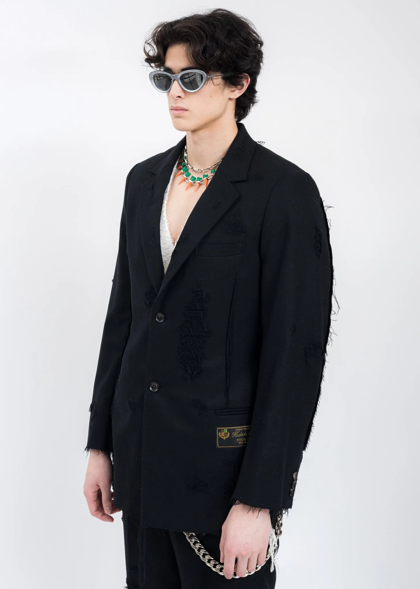 Black RECYCLE WOOL DAMAGED Jacket