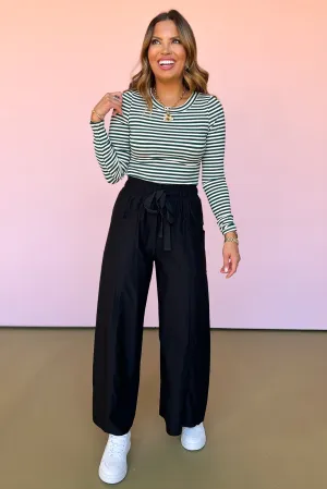 Black Wide Leg Drawstring Pants