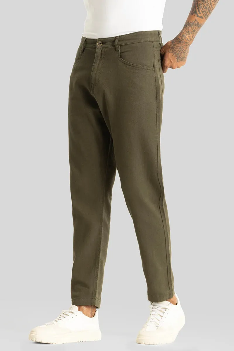 Camille Olive Plain Relaxed Fit Chinos