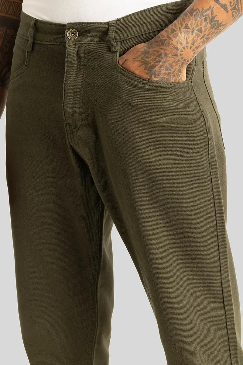 Camille Olive Plain Relaxed Fit Chinos