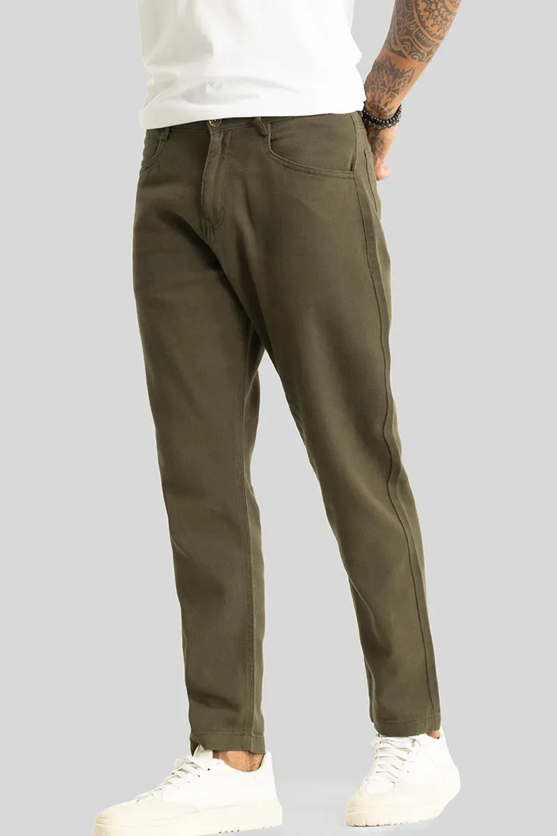 Camille Olive Plain Relaxed Fit Chinos