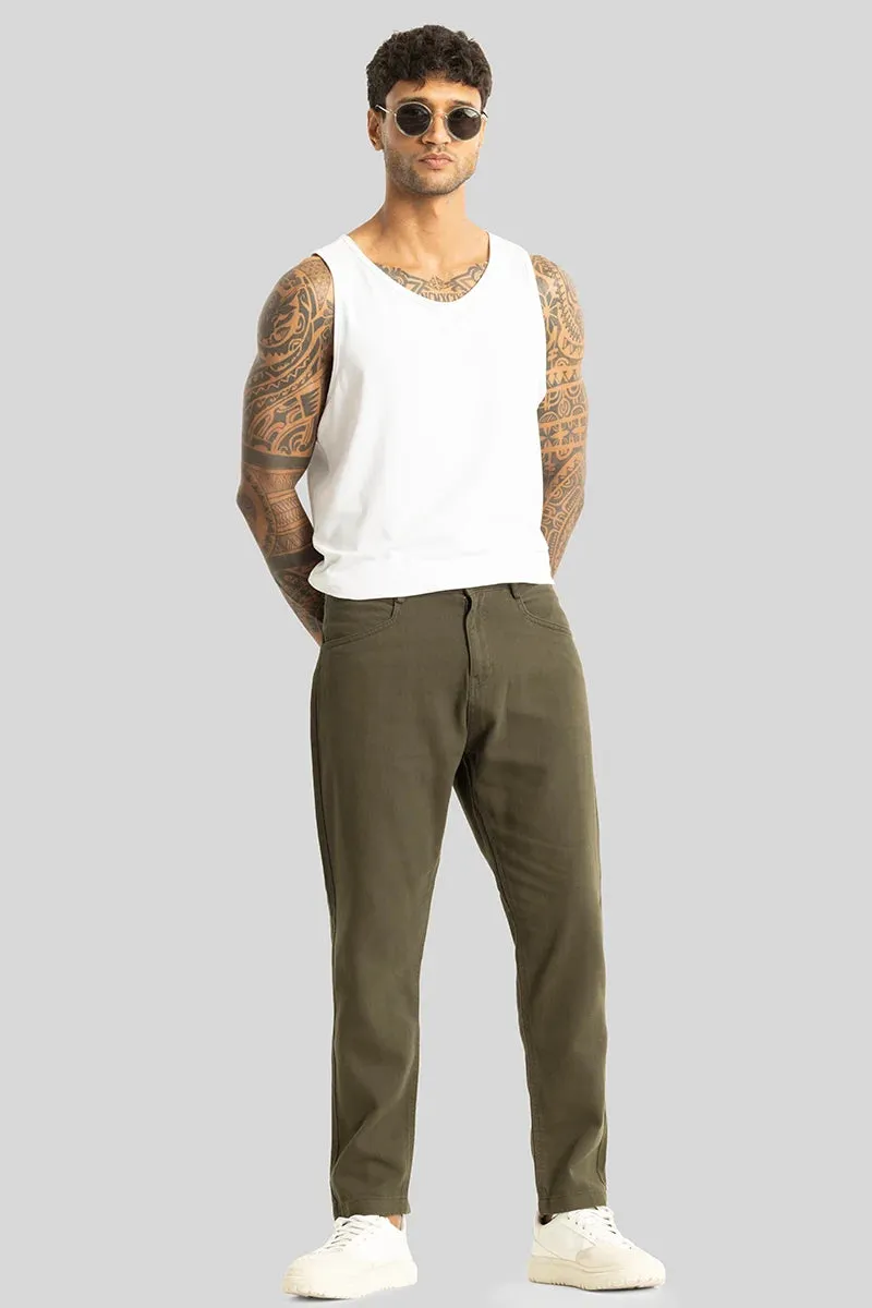 Camille Olive Plain Relaxed Fit Chinos