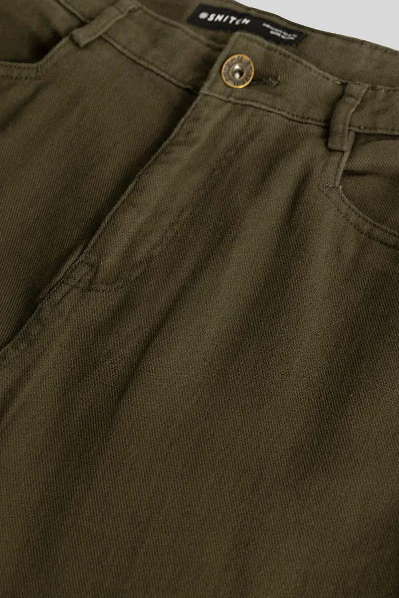 Camille Olive Plain Relaxed Fit Chinos