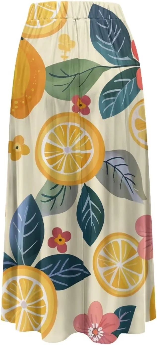 Casual Trendy Pleated Skirt for Women Party Beach Elastic Waist Womens Aline Flowy Skirts with Pockets