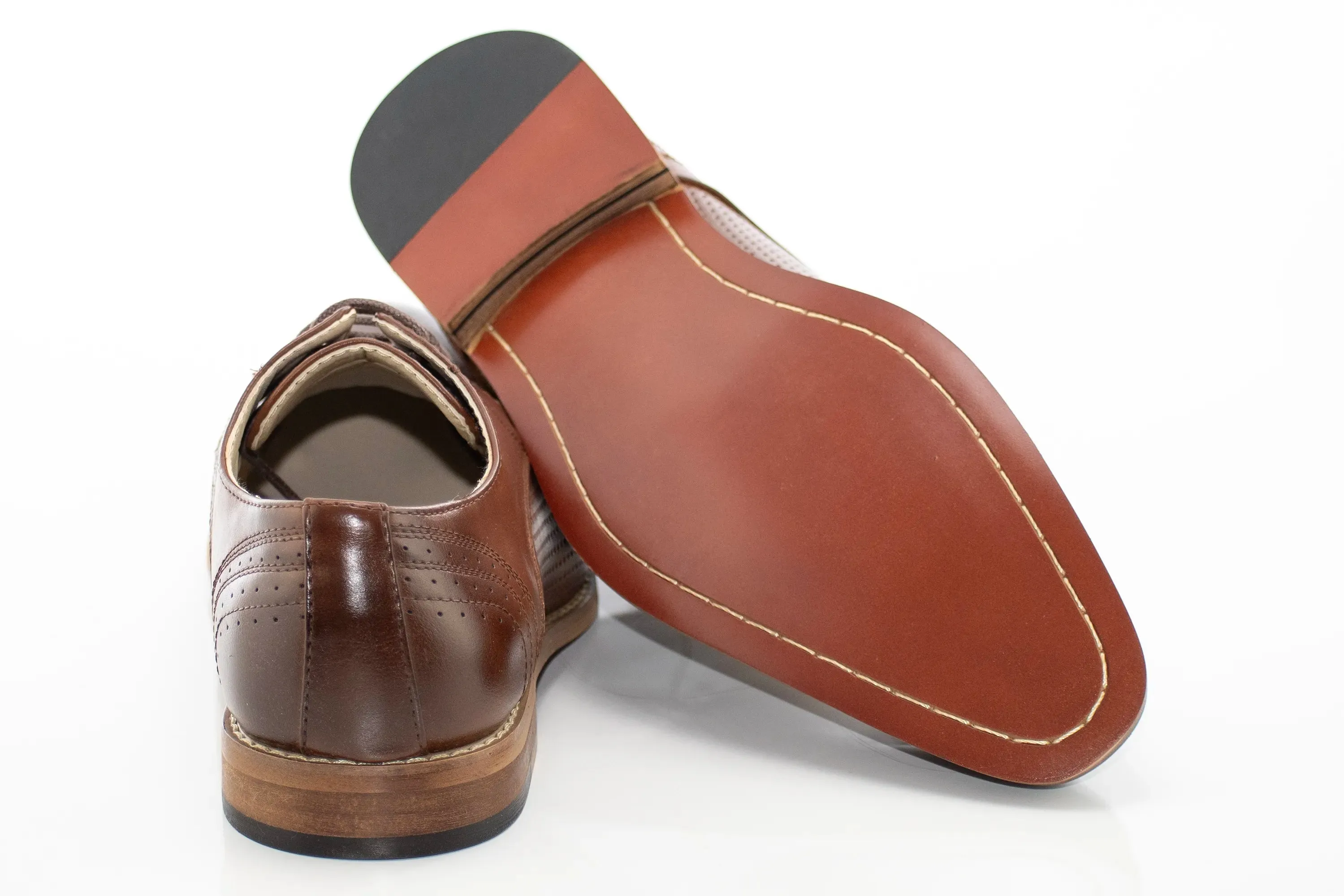 Cognac Pattern Perforated Dress Lace-Ups