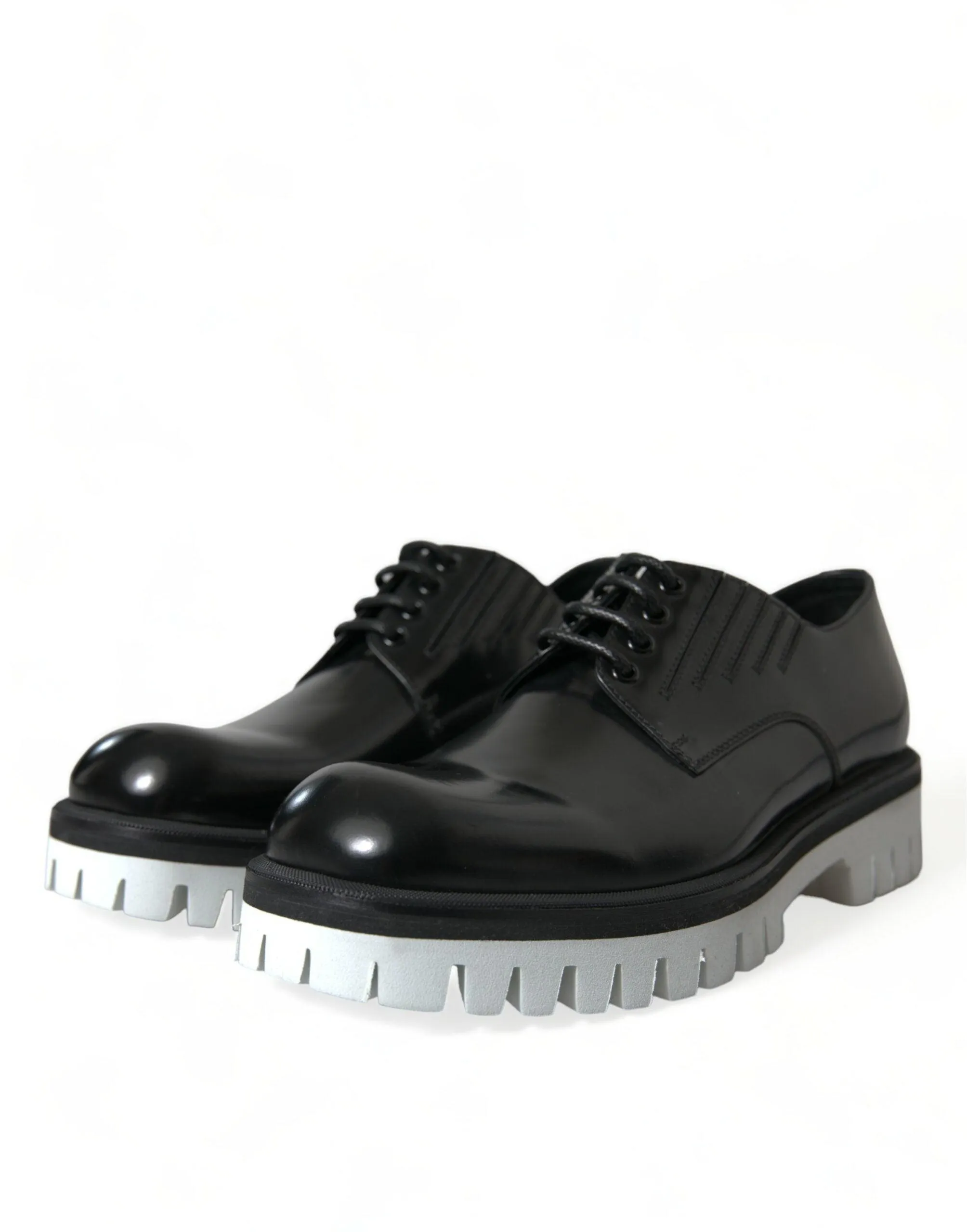 Dolce & Gabbana Sophisticated Black and White Leather Derby Sko
