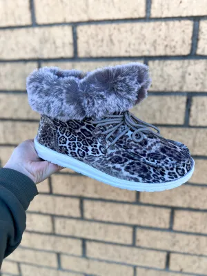 Fancy Black & White Leopard Faux Fur Lined High Top Shoes Gypsy Jazz
