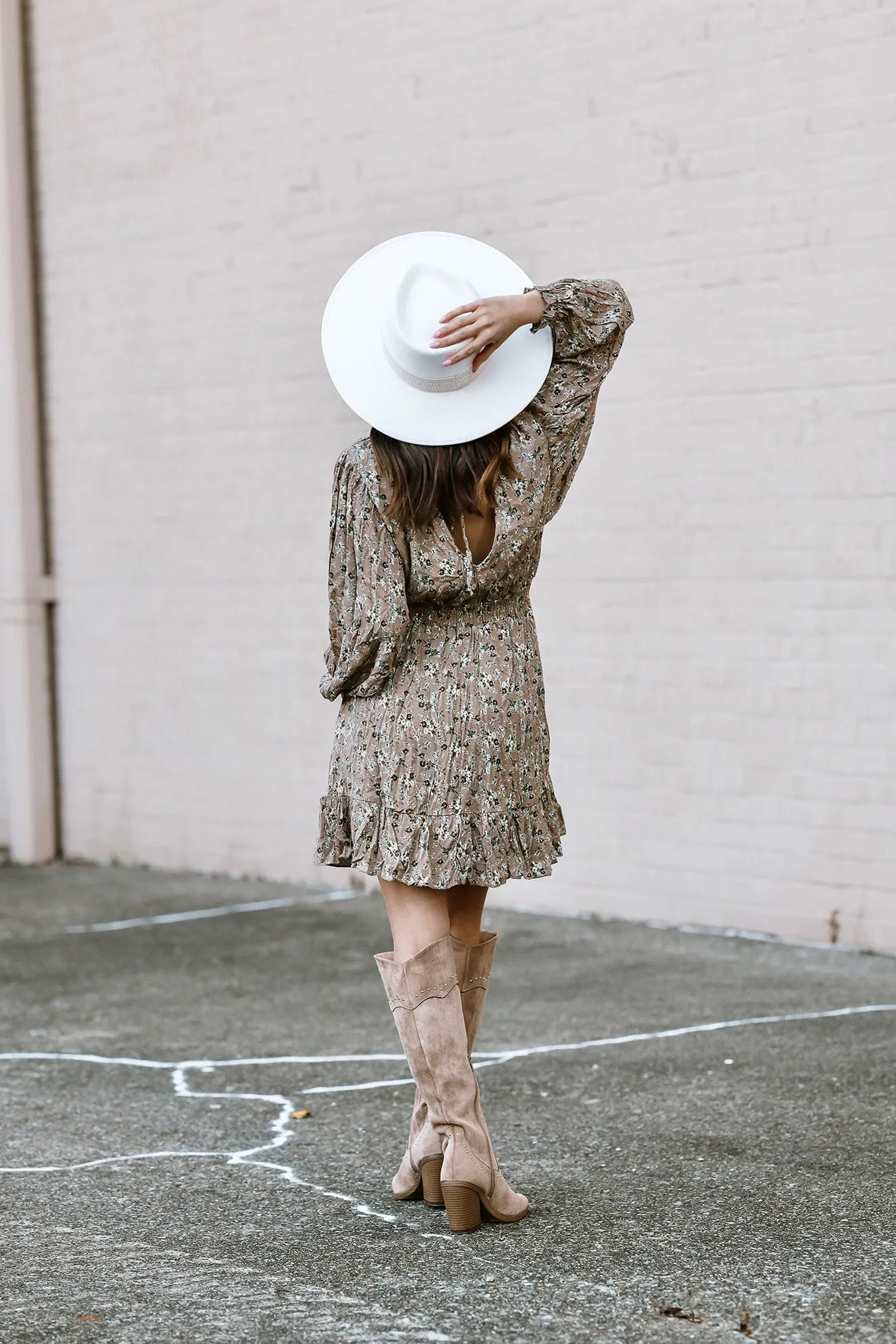 Floral Dreams Boho Chic Floral Print Dress - Mocha