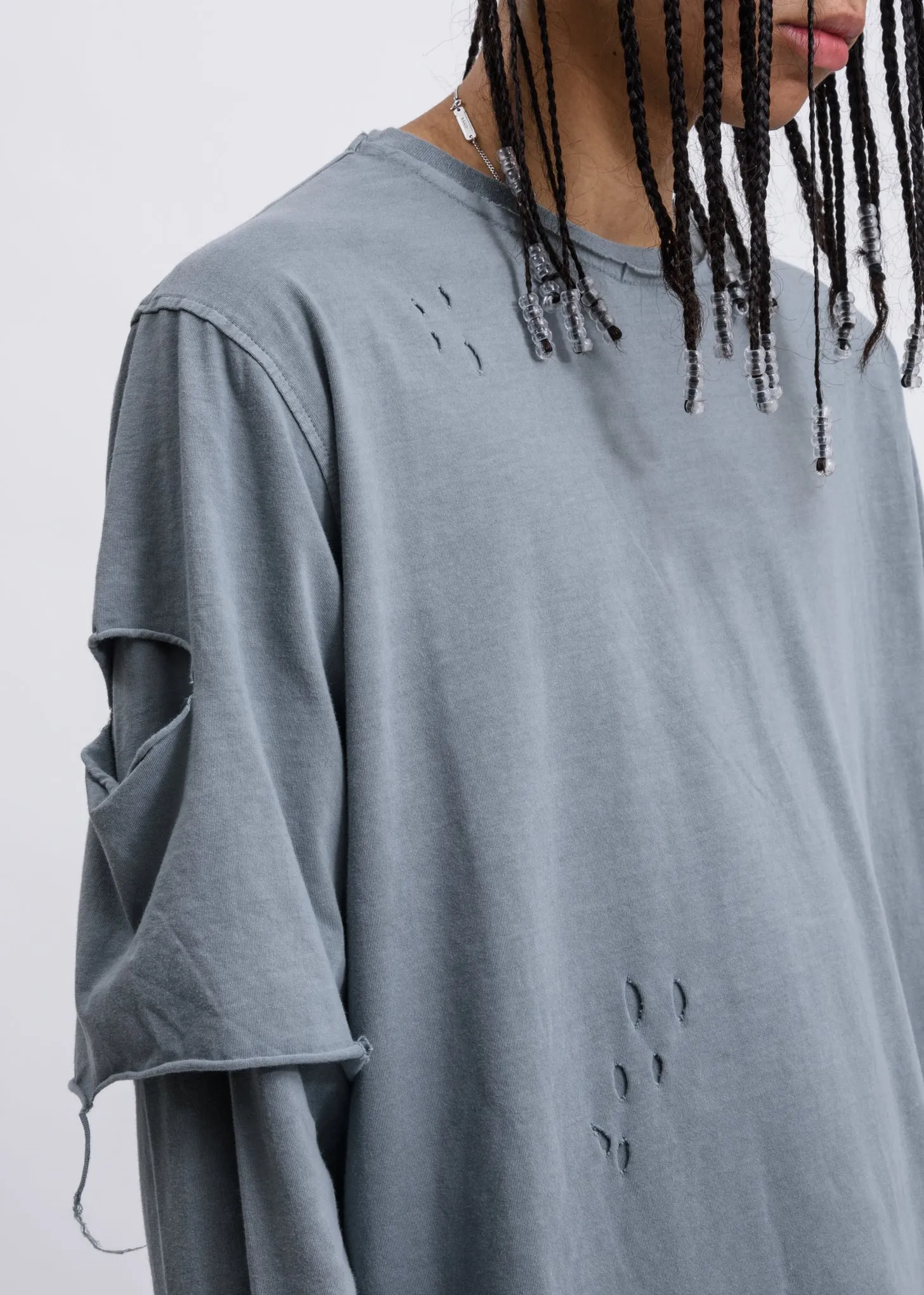 Grey Distressed Double Layer Long Sleeves