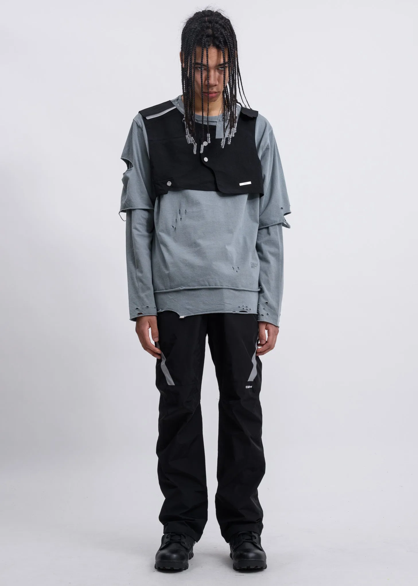 Grey Distressed Double Layer Long Sleeves