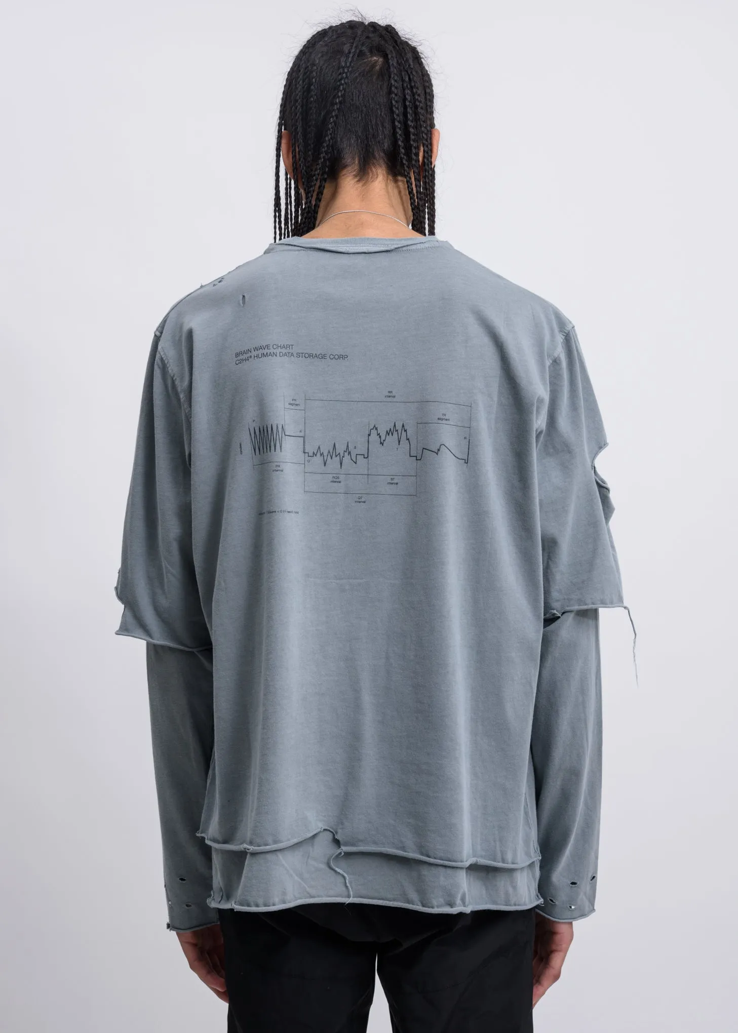 Grey Distressed Double Layer Long Sleeves