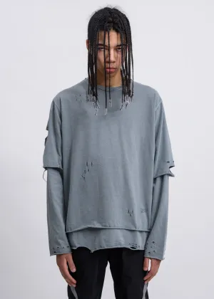 Grey Distressed Double Layer Long Sleeves
