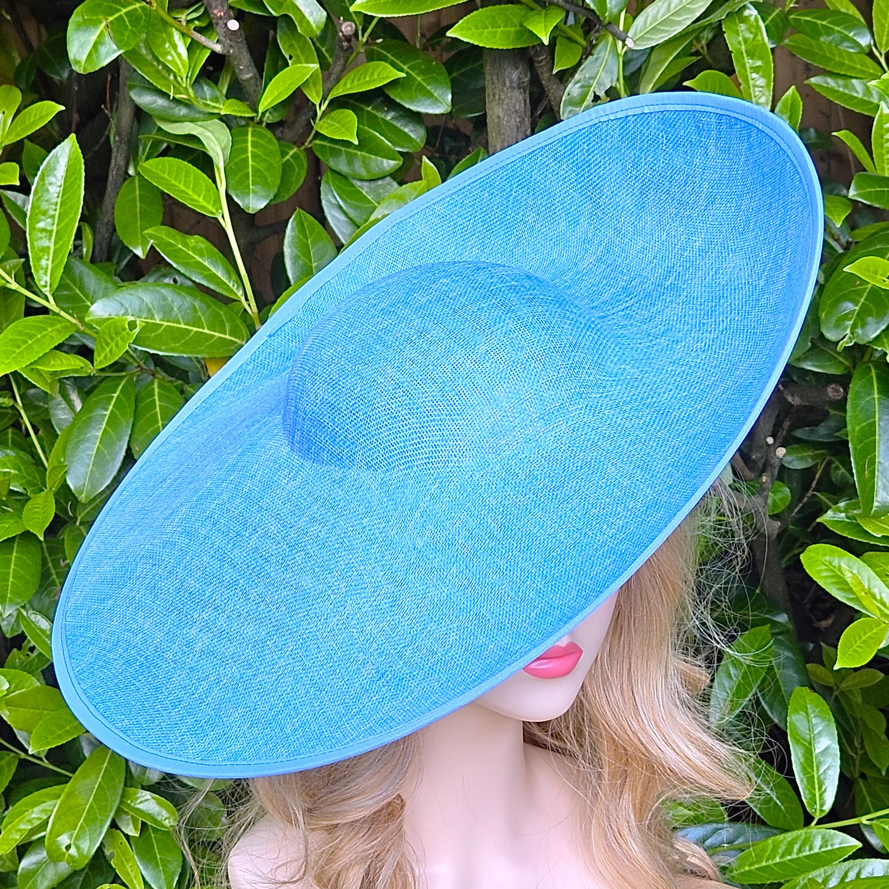 Light Blue Millinery Hat - Large Wedding Hat with a Wide Brim - Ladies Ascot Hats Racing - Church Hats for Women