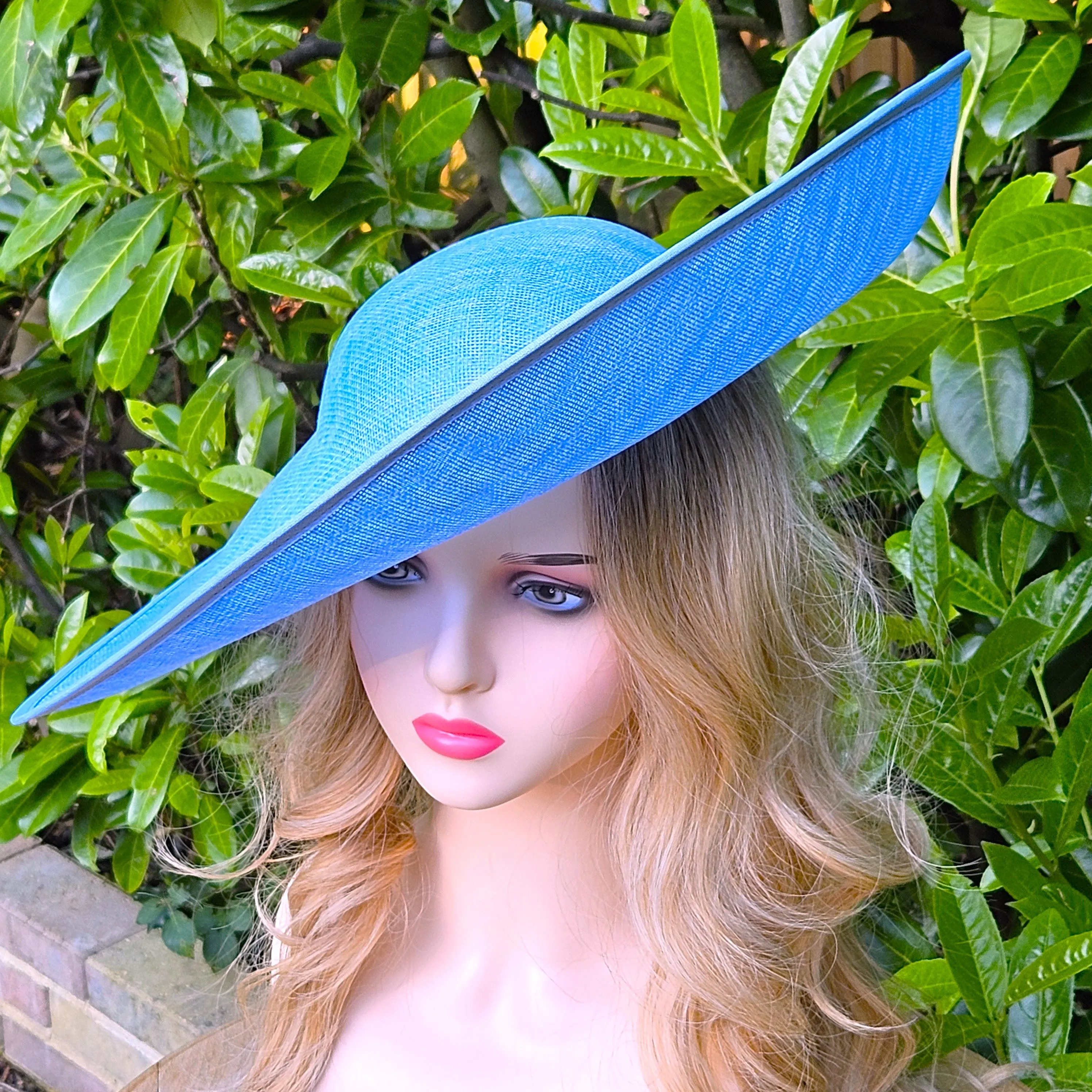Light Blue Millinery Hat - Large Wedding Hat with a Wide Brim - Ladies Ascot Hats Racing - Church Hats for Women