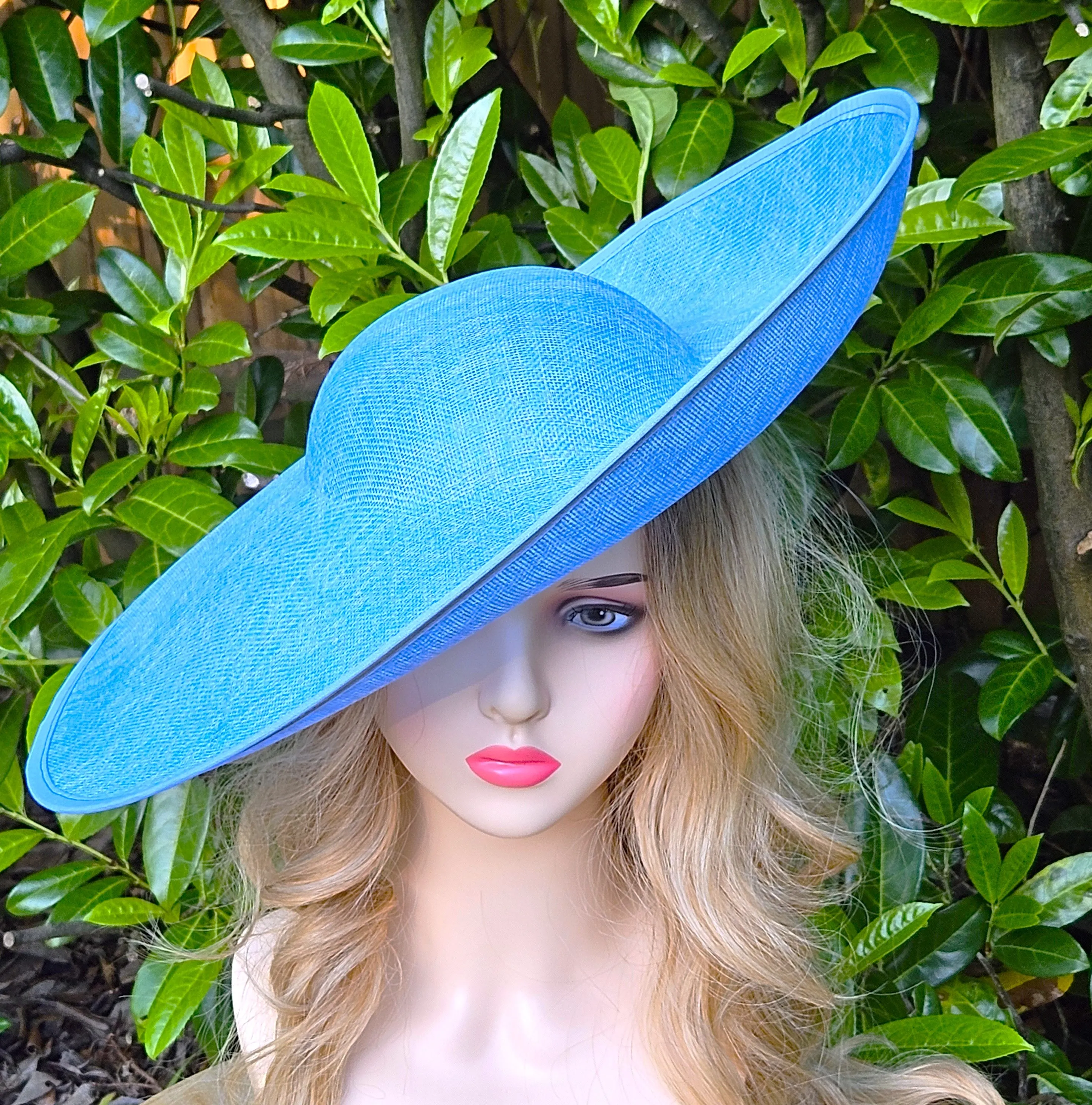 Light Blue Millinery Hat - Large Wedding Hat with a Wide Brim - Ladies Ascot Hats Racing - Church Hats for Women