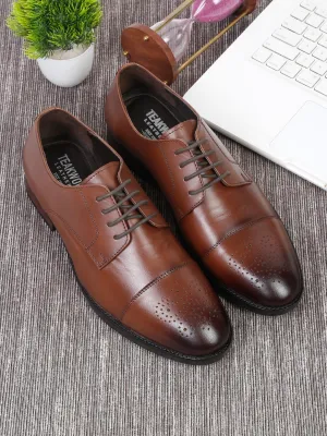 Men Brown Textured Leather Formal Derby