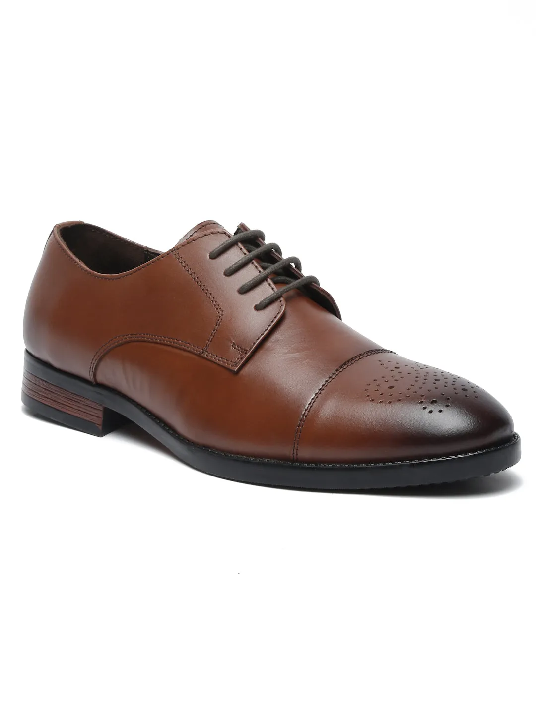 Men Brown Textured Leather Formal Derby